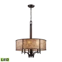 Barringer 6-Light Pendelier in Aged Bronze and Tan Mica Shade