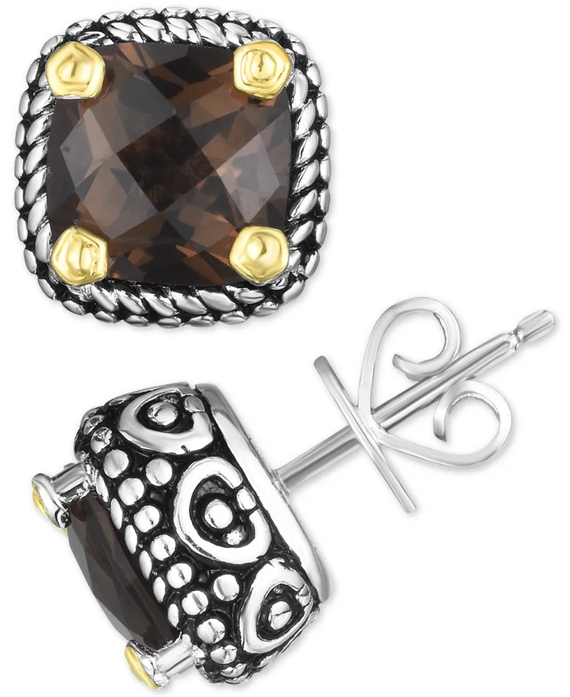 Smoky Quartz Two-Tone Stud Earrings (4 ct. t.w.) in Sterling Silver & 14k Gold