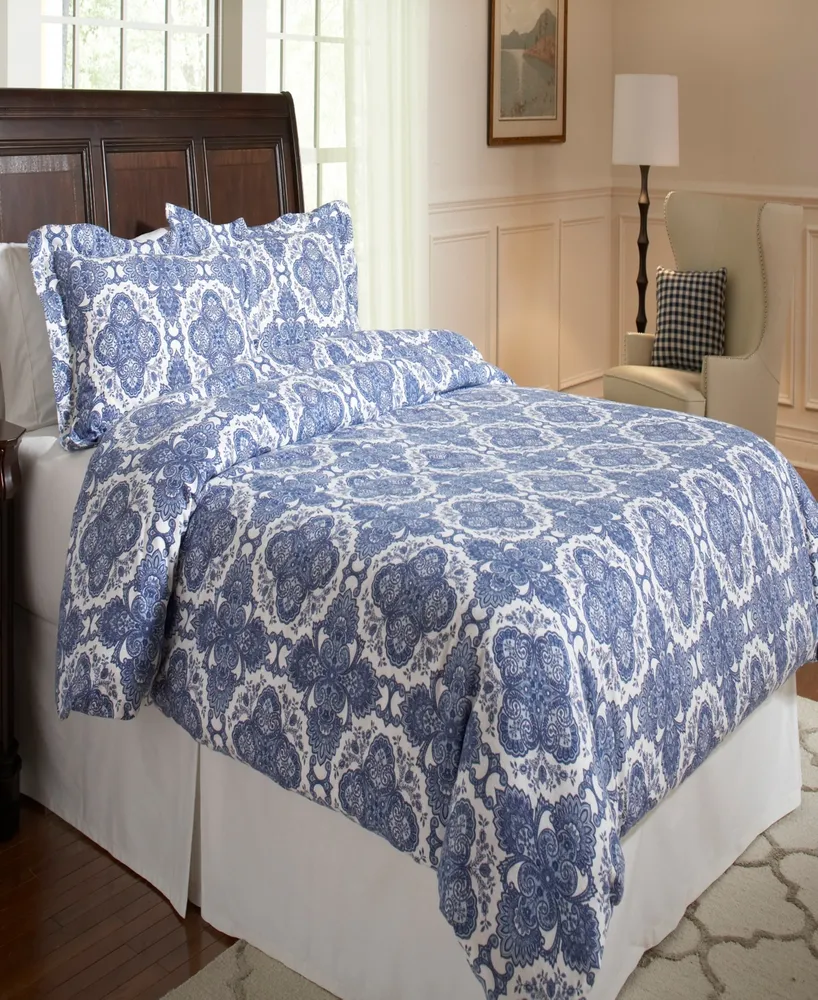 Pointehaven Alpine Blue Print Luxury Size Cotton Flannel Duvet Cover Set, King/California King