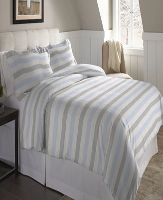 Pointehaven Savannah Stripe Superior Weight Cotton Flannel Duvet Cover Set, King/California King