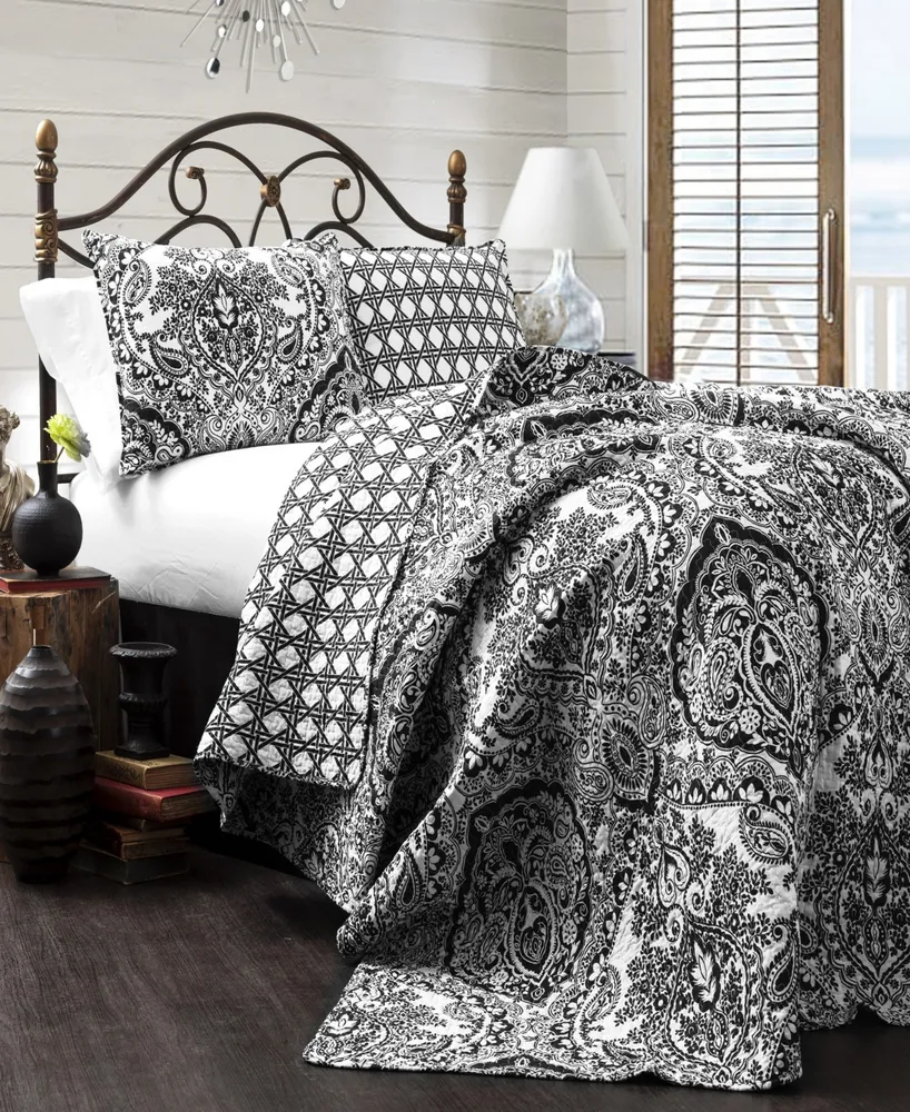 Laura Ashley Bramble Floral Cotton Reversible 3-Piece Quilt Set, Full/Queen  - Macy's