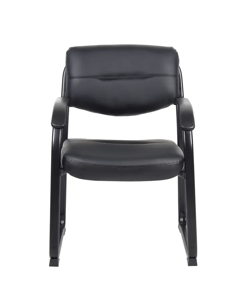 Boss Office Products Leather Sled Base Side Chair W/ Arms