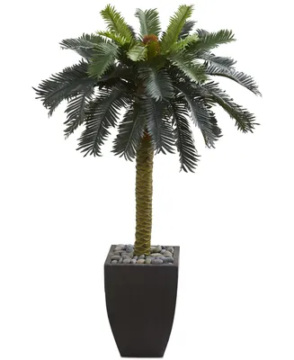 Nearly Natural 4.5' Sago Artificial Palm Tree in Black Planter