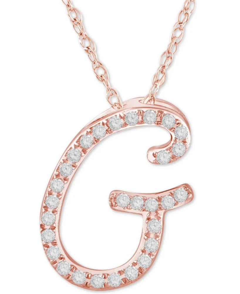 Diamond Initial Pendant Necklace (1/10 ct. t.w.) in 14k Rose Gold Over Sterling Silver, 16" + 2" Extender