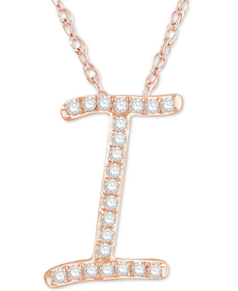 Diamond Initial Pendant Necklace (1/10 ct. t.w.) in 14k Rose Gold Over Sterling Silver, 16" + 2" Extender