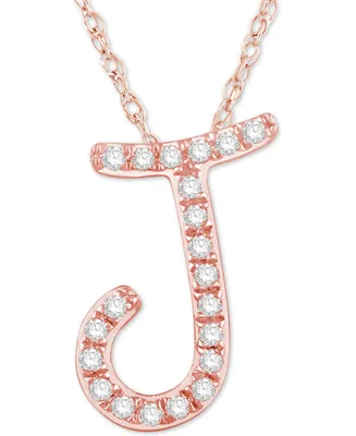 Diamond Initial Pendant Necklace (1/10 ct. t.w.) in 14k Rose Gold Over Sterling Silver, 16" + 2" Extender