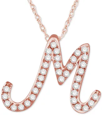 Diamond Initial Pendant Necklace (1/10 ct. t.w.) in 14k Rose Gold Over Sterling Silver, 16" + 2" Extender