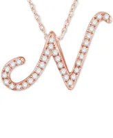 Diamond Initial Pendant Necklace (1/10 ct. t.w.) in 14k Rose Gold Over Sterling Silver, 16" + 2" Extender