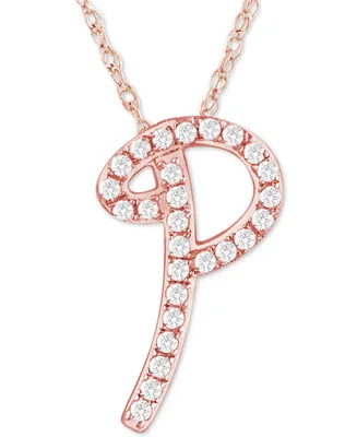 Diamond Initial Pendant Necklace (1/10 ct. t.w.) in 14k Rose Gold Over Sterling Silver, 16" + 2" Extender