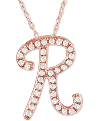 Diamond Initial Pendant Necklace (1/10 ct. t.w.) in 14k Rose Gold Over Sterling Silver, 16" + 2" Extender