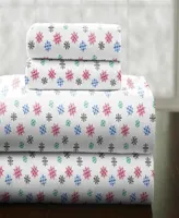 Pointehaven Bright Snowflake Heavy Weight Cotton Flannel Sheet Set