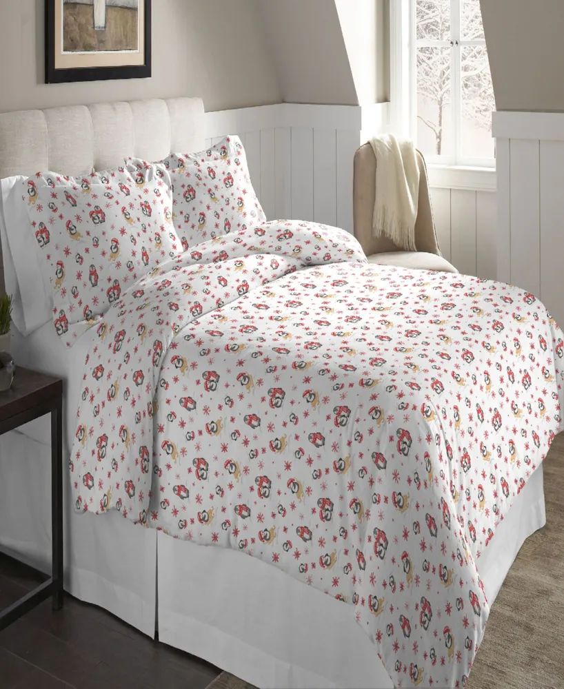 Pointehaven Penquin Superior Weight Cotton Flannel Duvet Cover Set