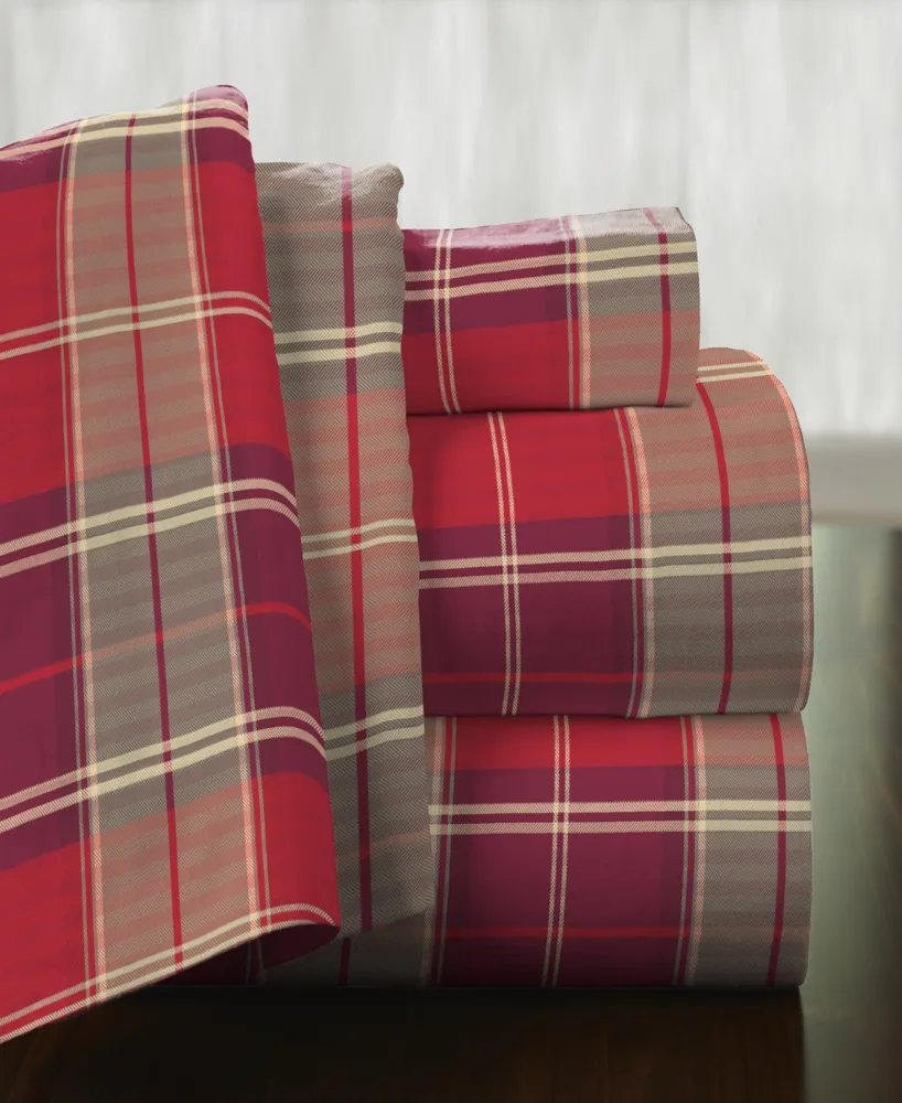 Pointehaven Piedmont Plaid Superior Weight Cotton Flannel Sheet Set, King
