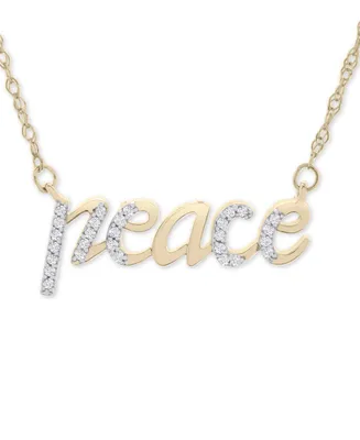 Wrapped Diamond Peace 17" Pendant Necklace (1/10 ct. t.w.) in 14k Gold, Created for Macy's