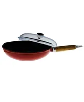 Chasseur French Enameled Cast Iron 11" Fry Pan with Wood Handle and Glass Lid