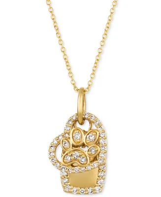 Le Vian Nude Diamond Paw, Heart & Dog Tag Charm 20" Pendant Necklace (1/3 ct. t.w.) in 14k Gold