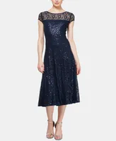 Sl Fashions Sequined Lace Midi Dress