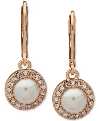 Anne Klein Gold-Tone Pave & Imitation Pearl Halo Drop Earrings