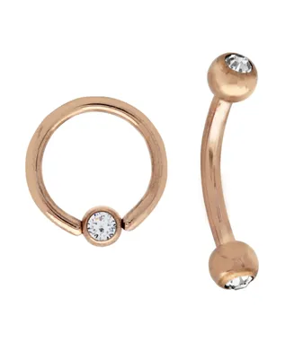 Bodifine Stainless Steel Set of 2 Crystal Eyebrow Bar and Ring