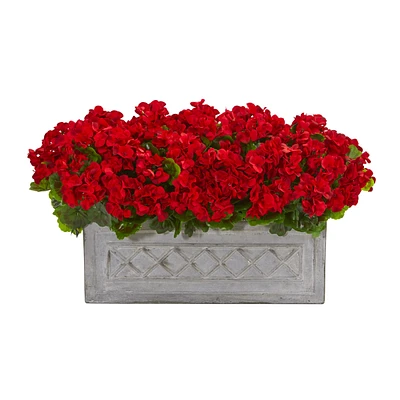 Nearly Natural 18" Geranium Artificial Plant Stone Planter