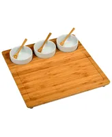 Picnic at Ascot Entertainer Bamboo Cheese Board Platter with 3 Ceramic Bowls