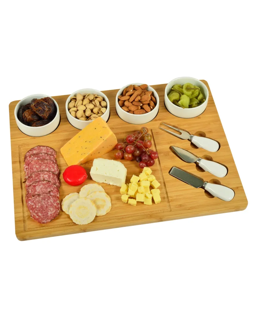 Picnic at Ascot Baxter Bamboo Cheese Board with 4 Bowls and Multifunction Knife