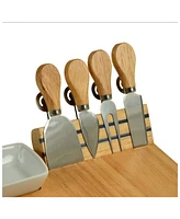 Picnic at Ascot Windsor hardwood Cheese Board Set -Tools, Cheese Markers, Bowl