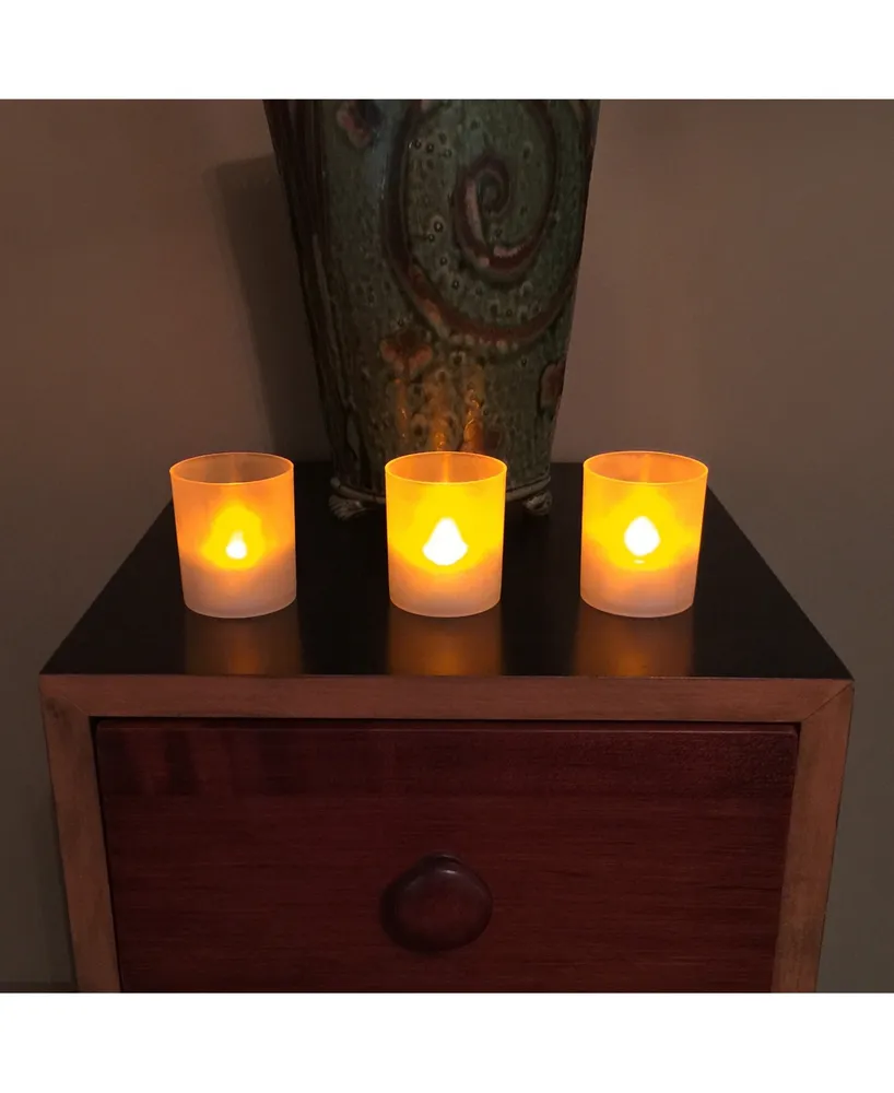 Lumabase Set of 6 Flickering Amber Led Lights in Frosted Votive Holders Cups