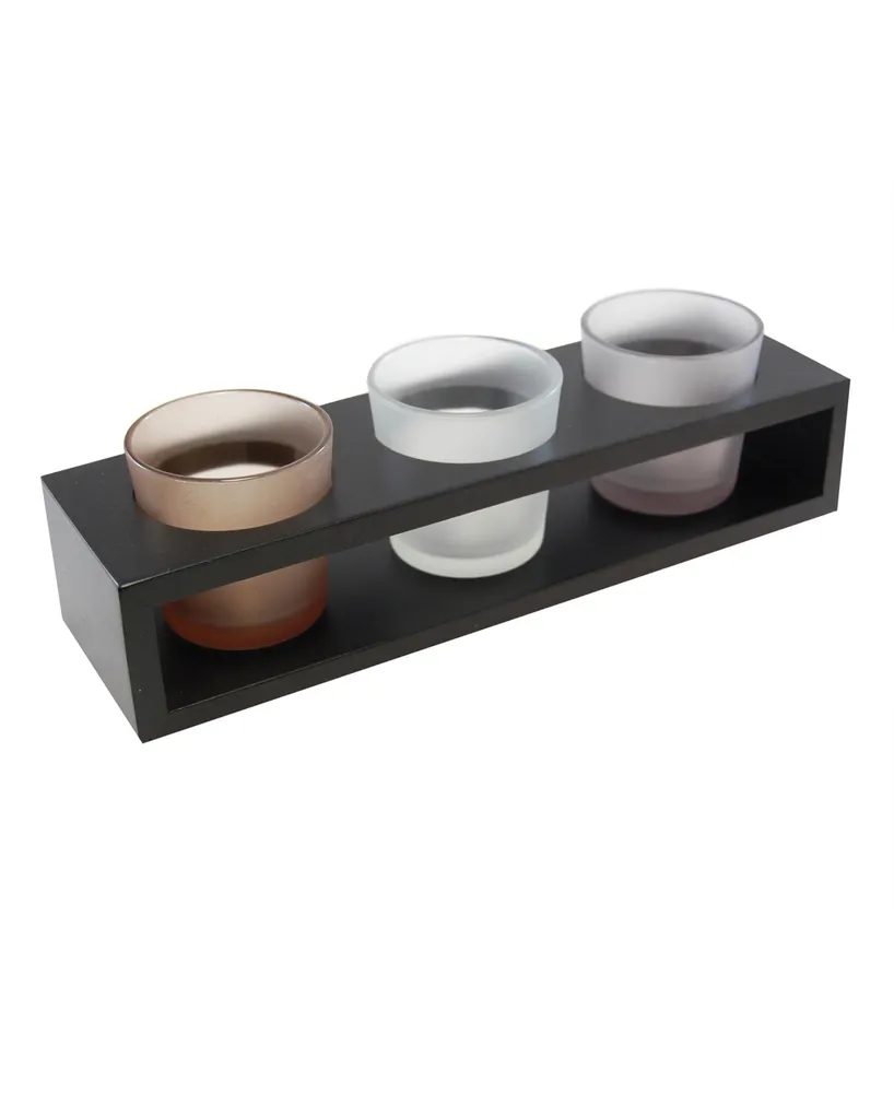 Lumabase Wooden Trio Tray with 3 Glass Votive Holders