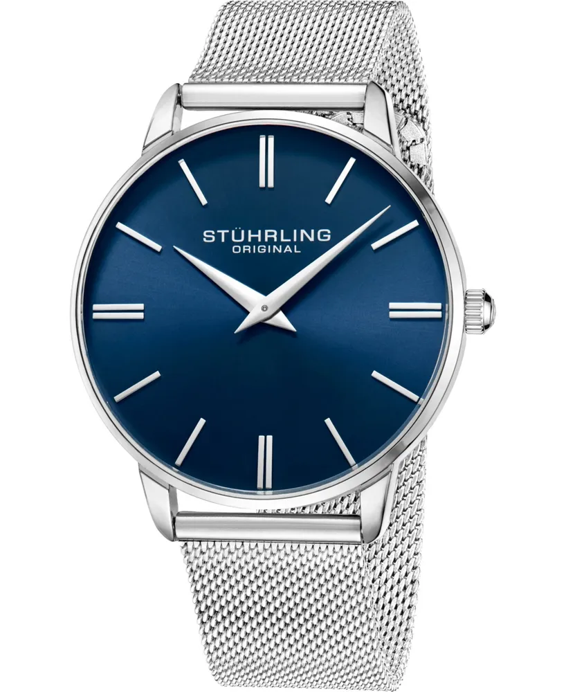 Stuhrling Men's Silver Tone Mesh Stainless Steel Bracelet Watch 42mm