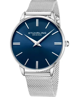 Stuhrling Men's Silver Tone Mesh Stainless Steel Bracelet Watch 42mm