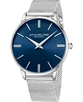 Stuhrling Men's Silver Tone Mesh Stainless Steel Bracelet Watch 42mm