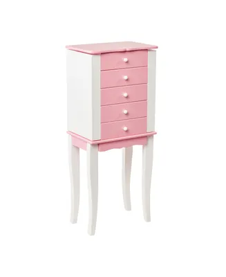 Mele & Co. Louisa Girl's Pink and White Wooden Jewelry Armoire