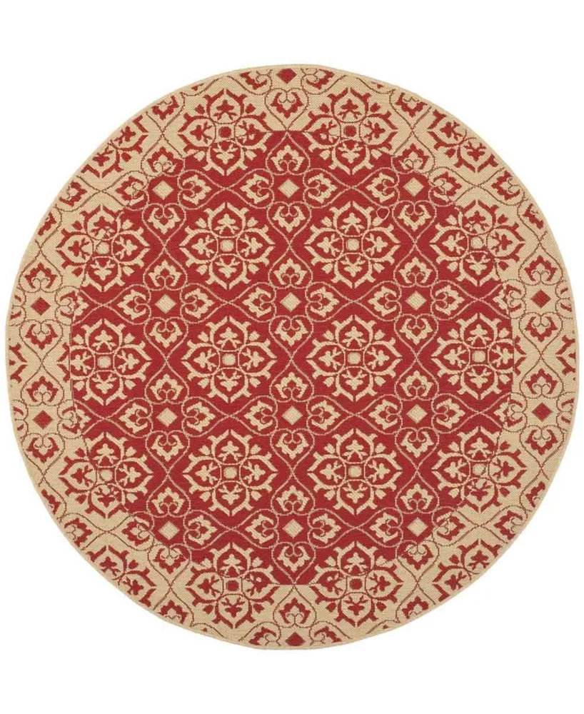 Safavieh Courtyard CY6550 Red and Creme 5'3" x 5'3" Sisal Weave Round Outdoor Area Rug