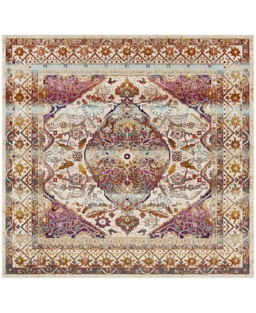 Safavieh Baldwin BDN189 Ivory and Fuchsia 6'7" x 6'7" Square Area Rug