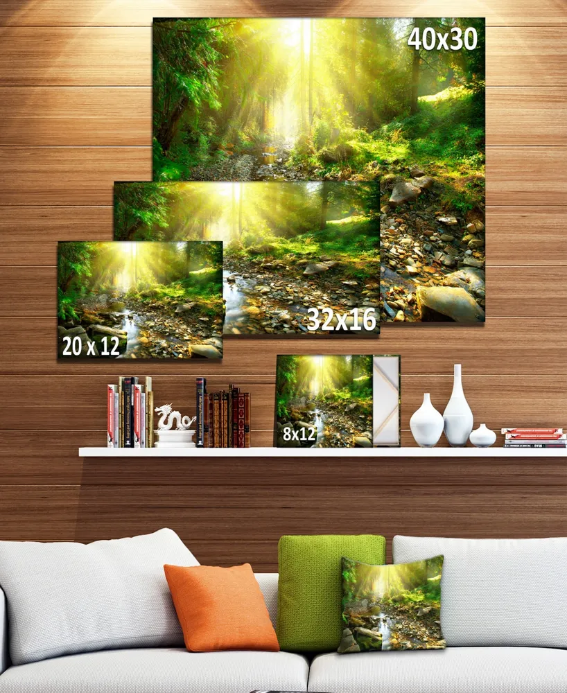 Designart Mountain Stream In Forest Landscape Photography Canvas Print - 20" X 12"