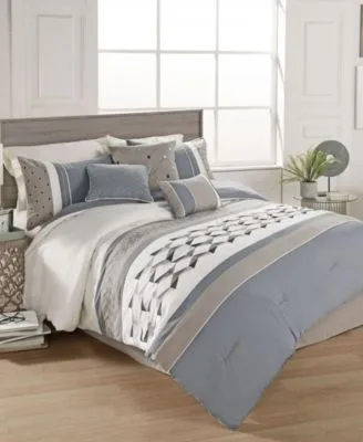 S&CO Ryker 7PC Blue Grey White Queen Comforter Set