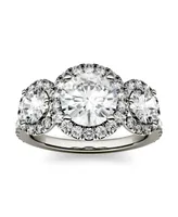 Moissanite Three Stone Halo Ring (3 ct. t.w. Diamond Equivalent) 14k White Gold