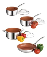 Culinary Edge Ceramic Titanium Infused Nonstick 7 Piece Stainless Steel Cookware Set