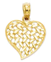 14k Gold Charm, Basket Weave Heart Charm