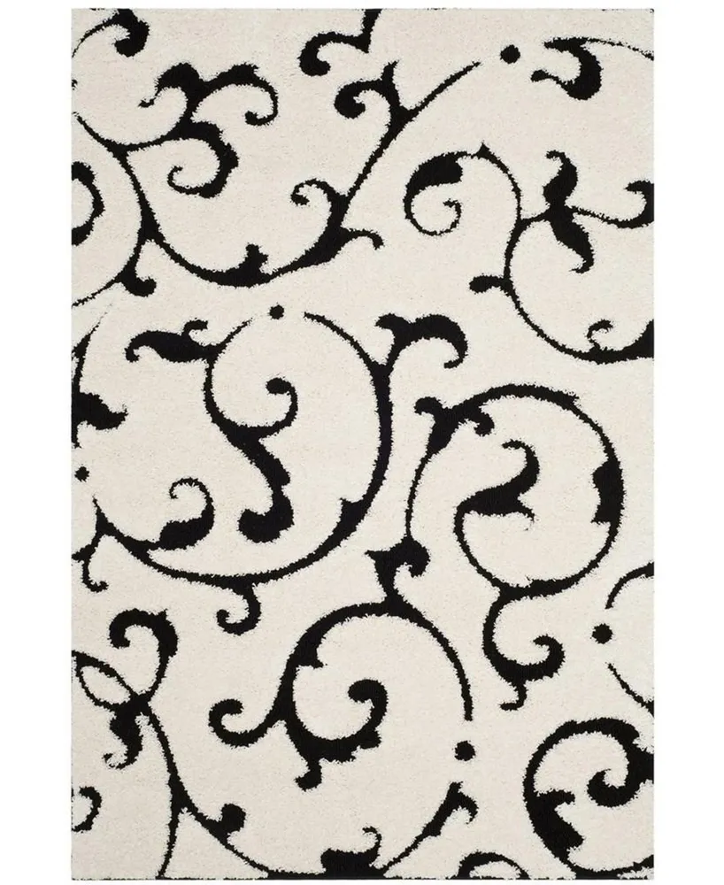 Safavieh Florida Shag SG476 Ivory and Black 6'7" x 6'7" Square Area Rug