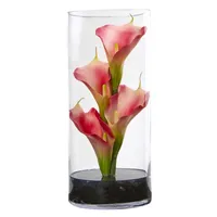 Nearly Natural 12" Calla Lily Artificial Arrangement Cylinder Glass Vase Ii