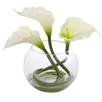 Nearly Natural 9" Calla Lily Artificial Arrangement in Rounded Glass Vase