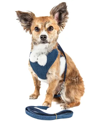 Pet Life Luxe 'Pom Draper' 2-in-1 Adjustable Dog Harness Leash with Pom-Pom Bowtie