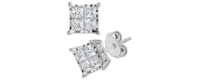 TruMiracle Diamond Princess Cluster Stud Earrings (1/2 ct. t.w.) 14k White, Yellow or Rose Gold