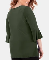 Ny Collection Plus Bell-Sleeve Side-Tie Top