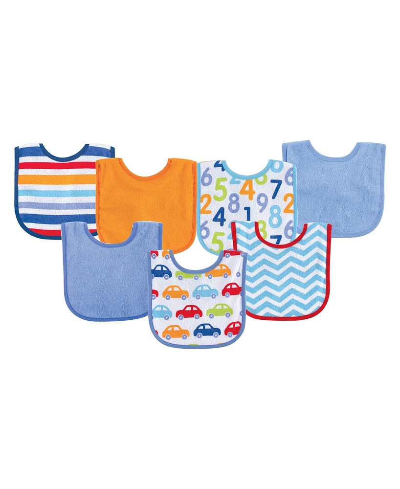 Luvable Friends Baby Boy Cotton Terry Drooler Bibs with Peva Back 7pk, Blue One