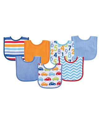 Luvable Friends Baby Boy Cotton Terry Drooler Bibs with Peva Back 7pk, Blue One