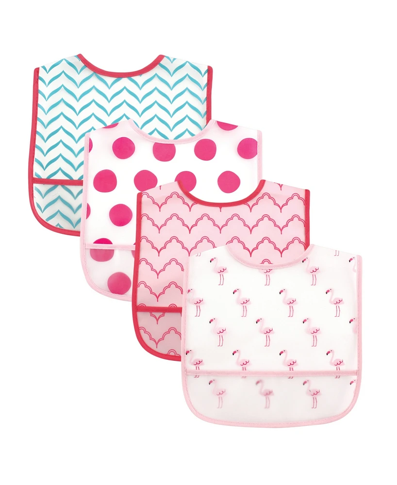 Luvable Friends Baby Girl Waterproof Peva Bibs 4pk, One Size
