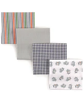 Luvable Friends Baby Boy Cotton Flannel Receiving Blankets, Train 4-Pack, One